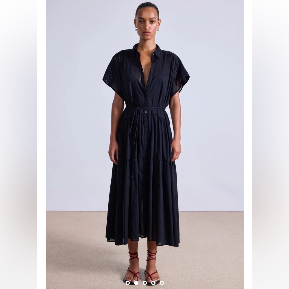 NWT Apiece Apart Black Cotton Voile Light weight Belted Midi Dress